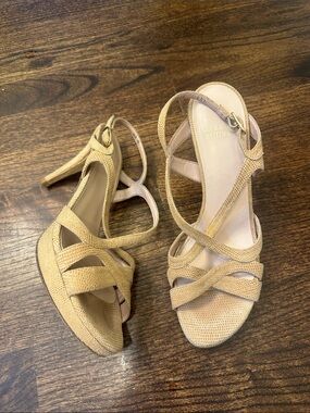 Stuart Weitzman Beige Strappy Platform Heels